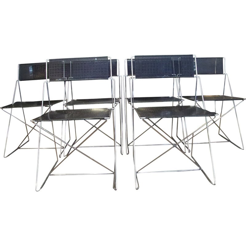 Magis "X-LINE" set of 4 chairs in laquered metal and chromium, Niels Jorge HAUGESEN - 1970s