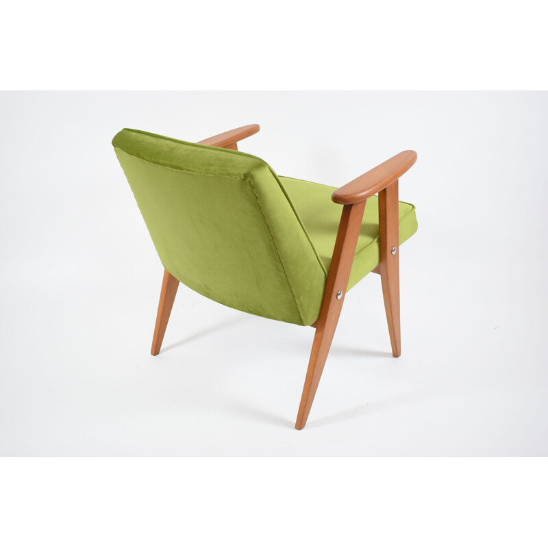 Vintage green velvet armchair 366 by J. Chierowski 1960s 