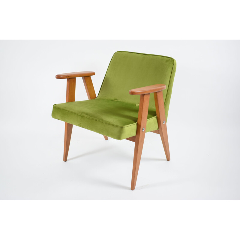 Vintage green velvet armchair 366 by J. Chierowski 1960s 