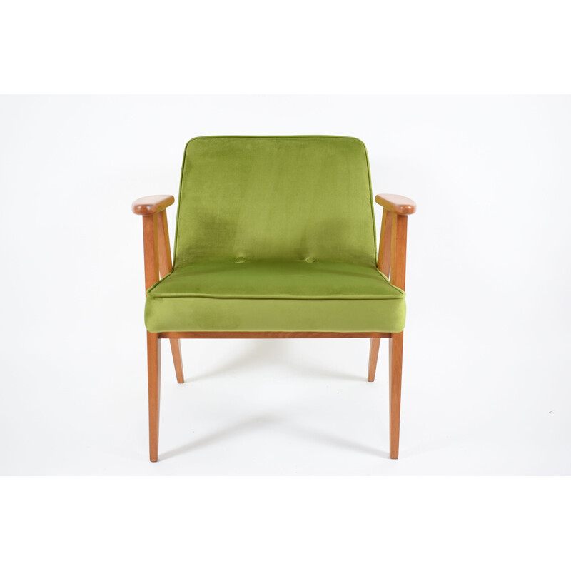 Vintage green velvet armchair 366 by J. Chierowski 1960s 