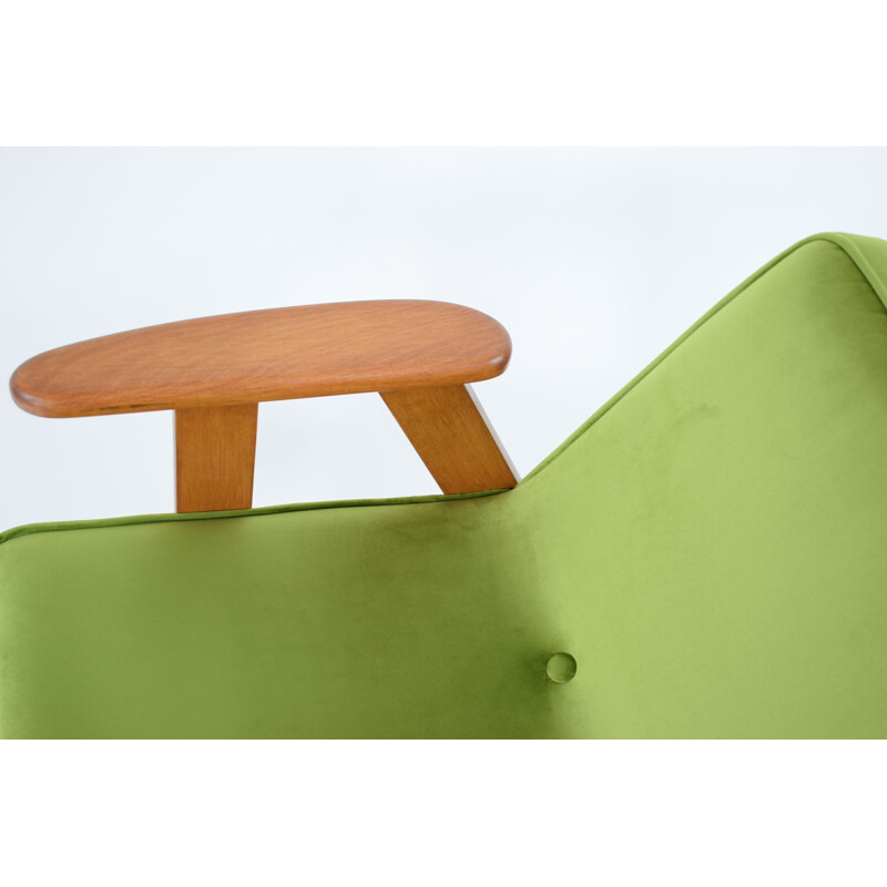 Vintage green velvet armchair 366 by J. Chierowski 1960s 