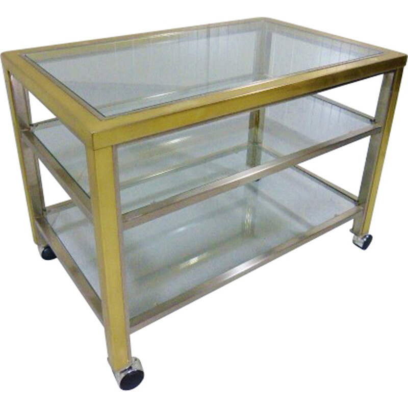 Maison Jansen glass and brass serving trolley - 1970s