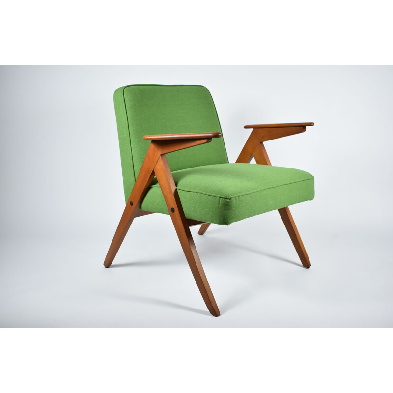 Vintage green fabric Armchair 300-177 Bunny by J. Chierowski, 1960 