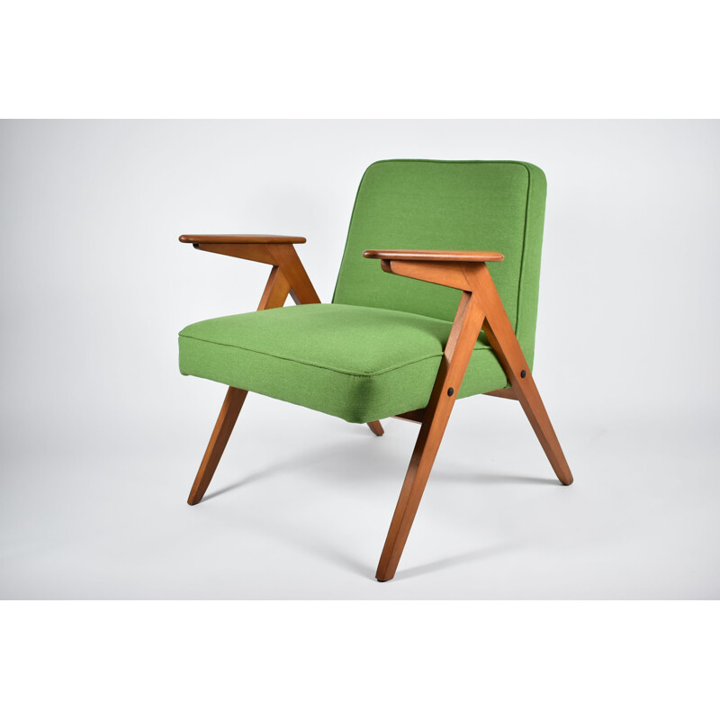 Vintage green fabric Armchair 300-177 Bunny by J. Chierowski, 1960 