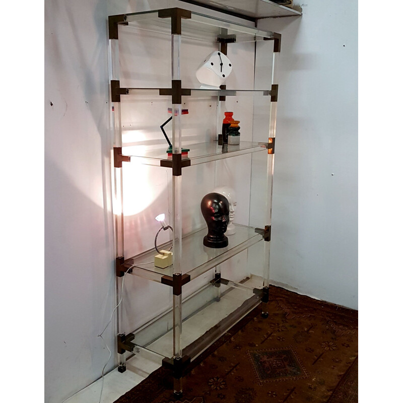 Vintage Brass lucite shelving unit by Hollis Jones
