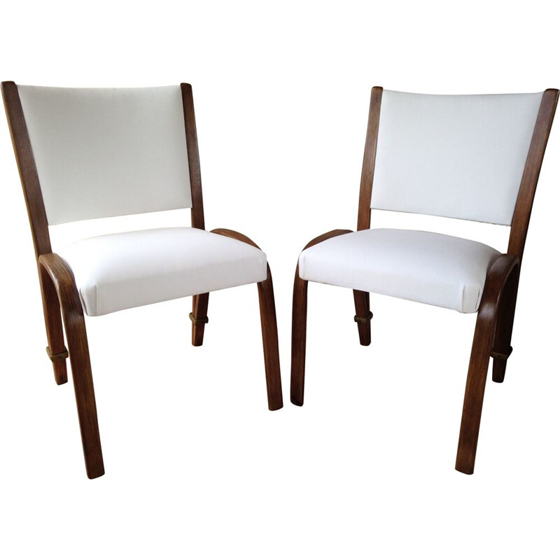 Pair of vintage wood and skai chairs by Wilhelm Von Bode for Steiner, 1950