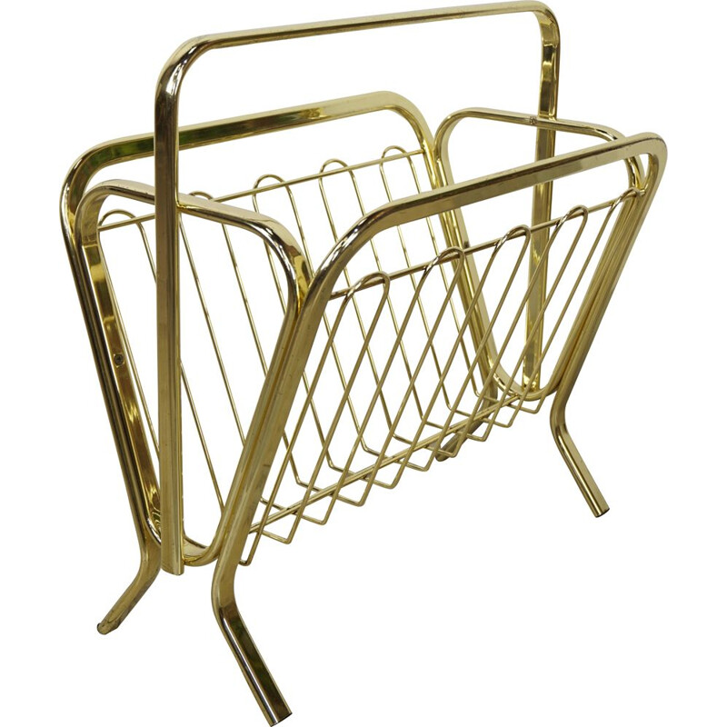 Vintage brass and metal magazine rack, 1970s