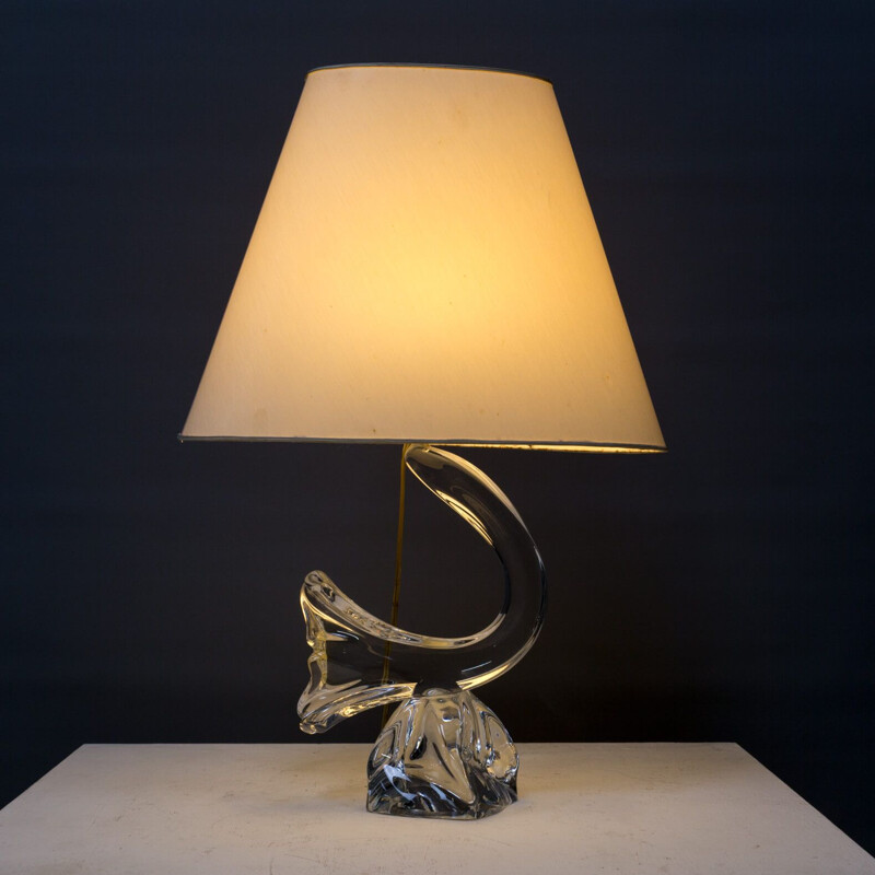 Vintage Crystal art table lamp for Daum France 1960