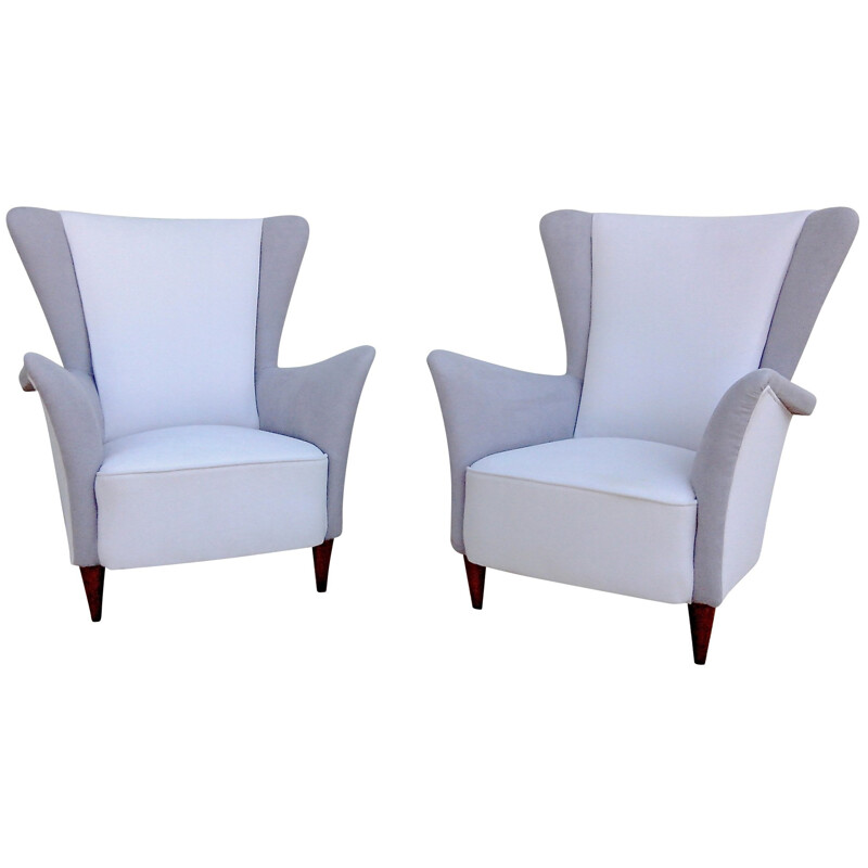 Pair of italian armchairs in grey fabric, Paolo BUFFA - 1950s