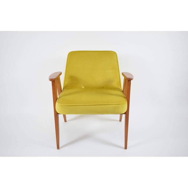 Vintage Armchair 366 designed by famous J. Chierowski yellow velvet 1962