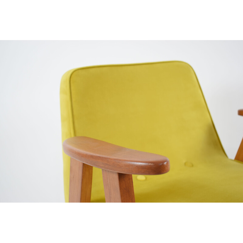 Vintage Armchair 366 designed by famous J. Chierowski yellow velvet 1962