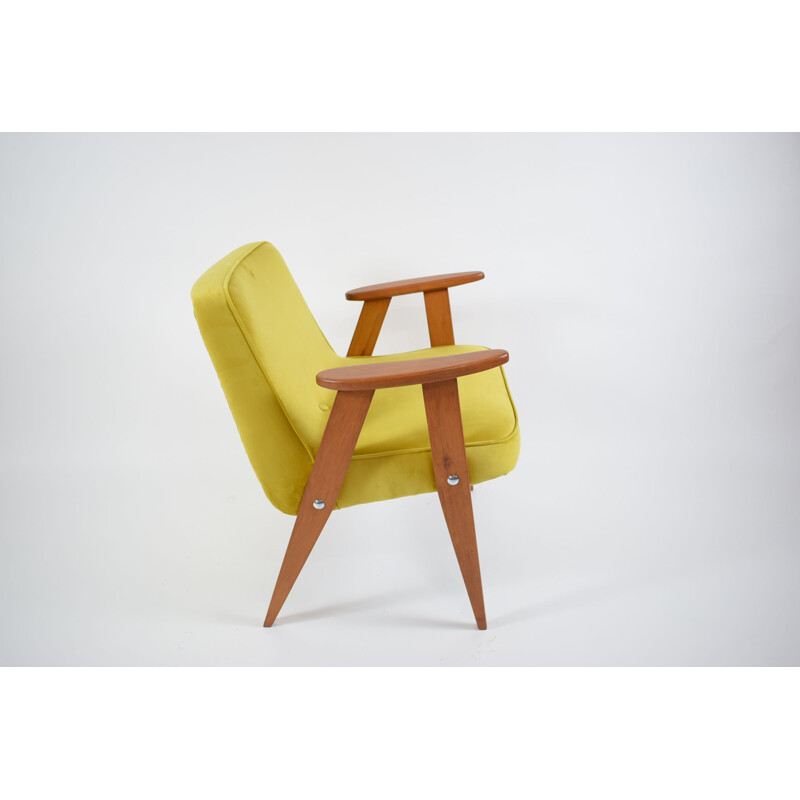 Vintage Armchair 366 designed by famous J. Chierowski yellow velvet 1962