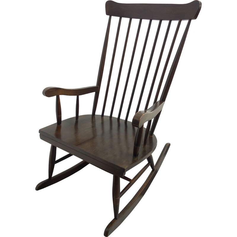 Rocking chair vintage en bois brun, 1970