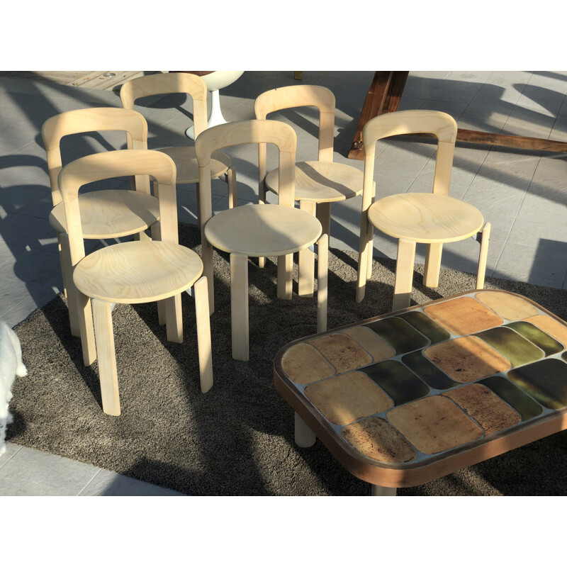 Suite of 6 vintage chairs by Bruno Rey Dietiker Mobilier International Natural 1970 