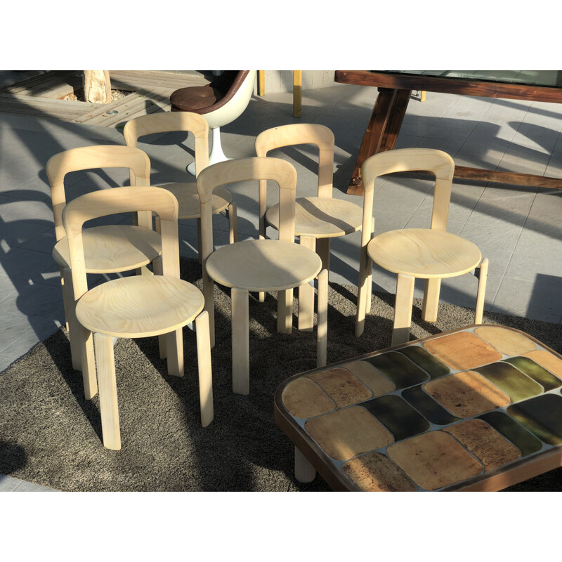 Suite of 6 vintage chairs by Bruno Rey Dietiker Mobilier International Natural 1970 