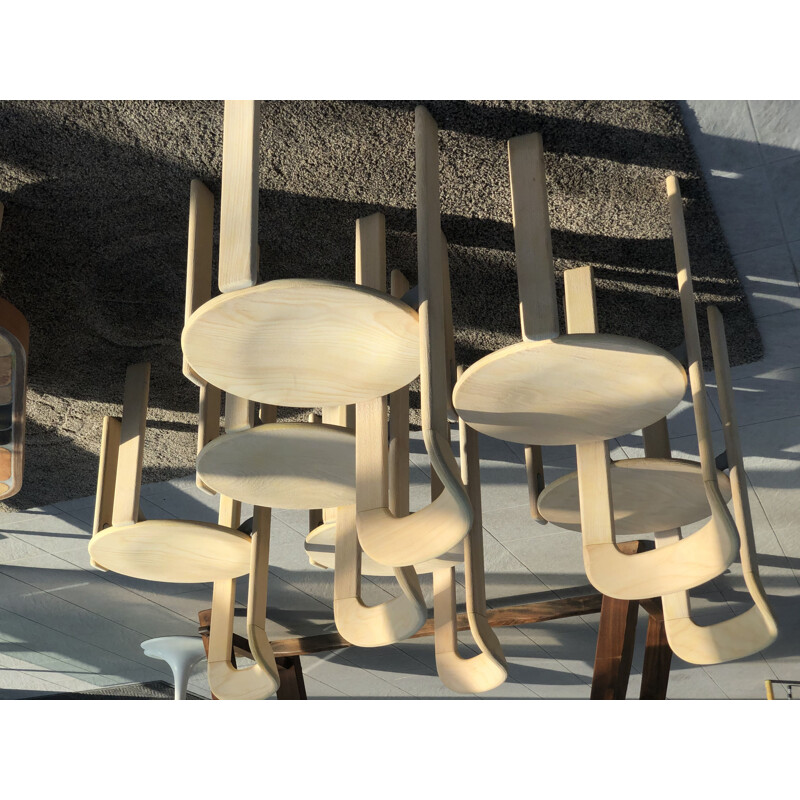 Suite of 6 vintage chairs by Bruno Rey Dietiker Mobilier International Natural 1970 