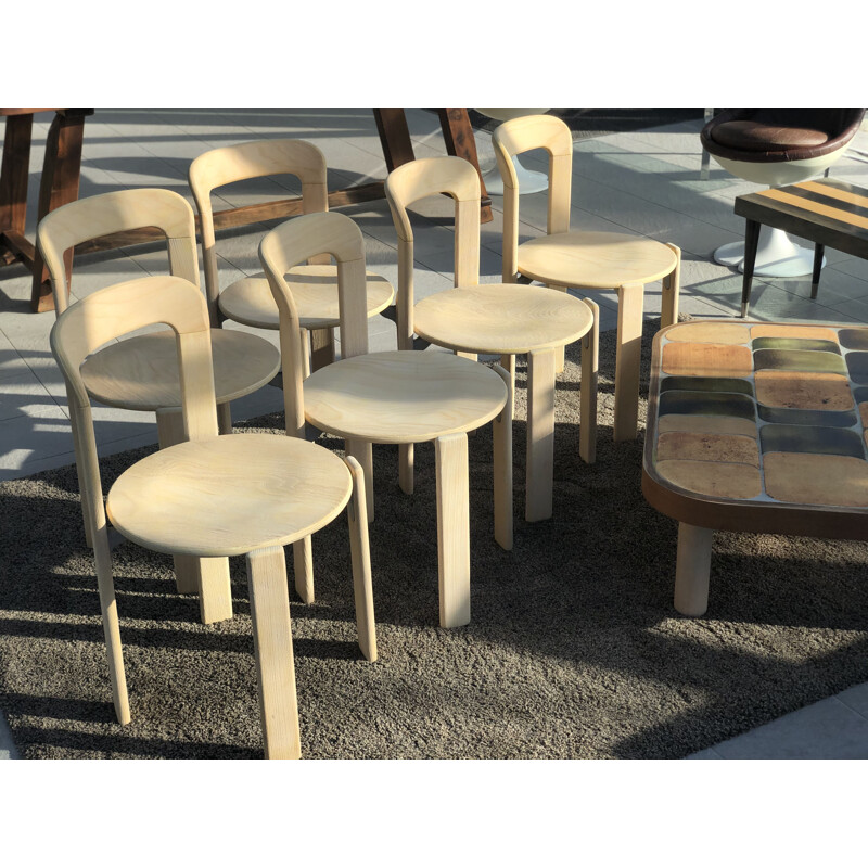 Suite of 6 vintage chairs by Bruno Rey Dietiker Mobilier International Natural 1970 