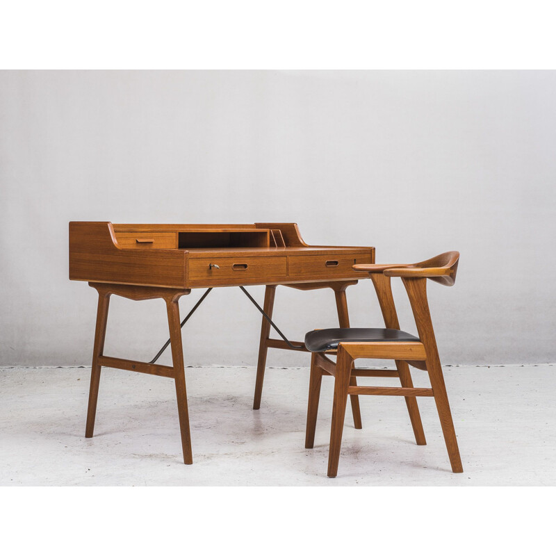 Vintage Danish Model 56 Teak Desk by Arne Wahl Iversen, 1961