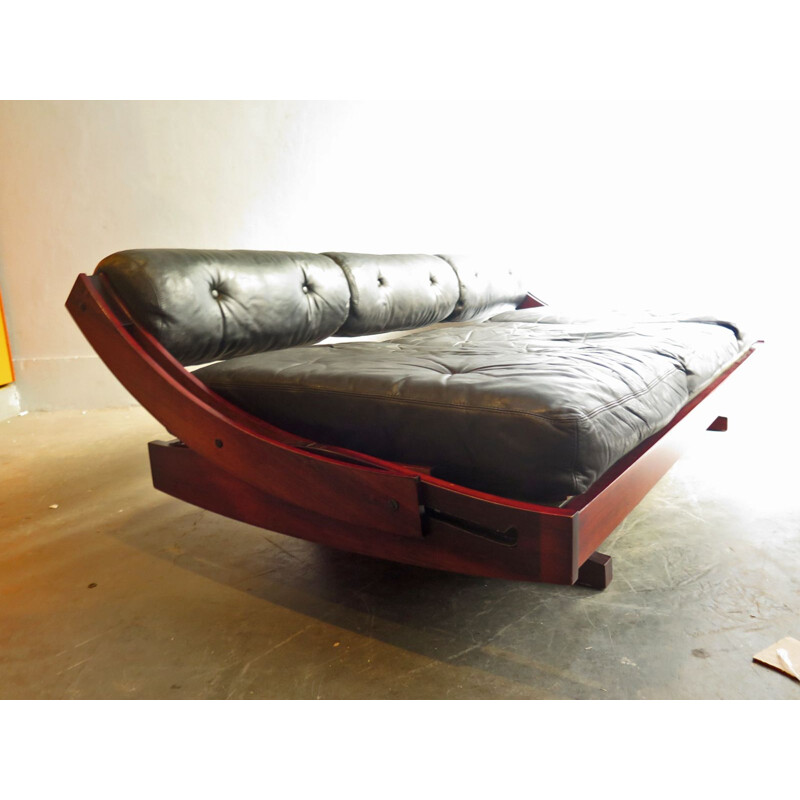 Vintage Rosewood and leather daybed by Gianni Songia