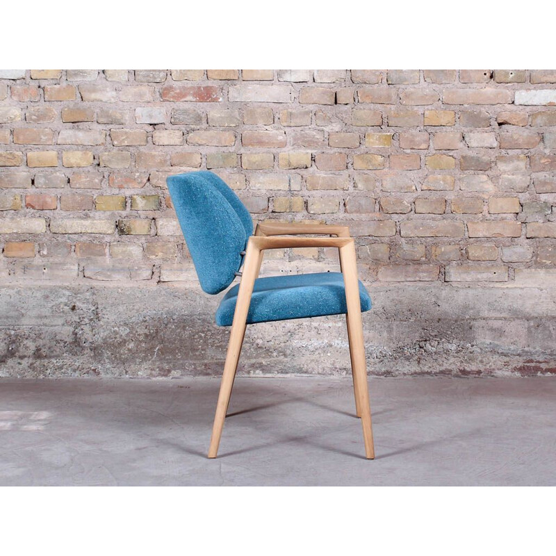 Vintage Scandinavian armchair with restored solid ashwood armrests