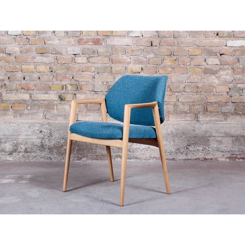 Vintage Scandinavian armchair with restored solid ashwood armrests