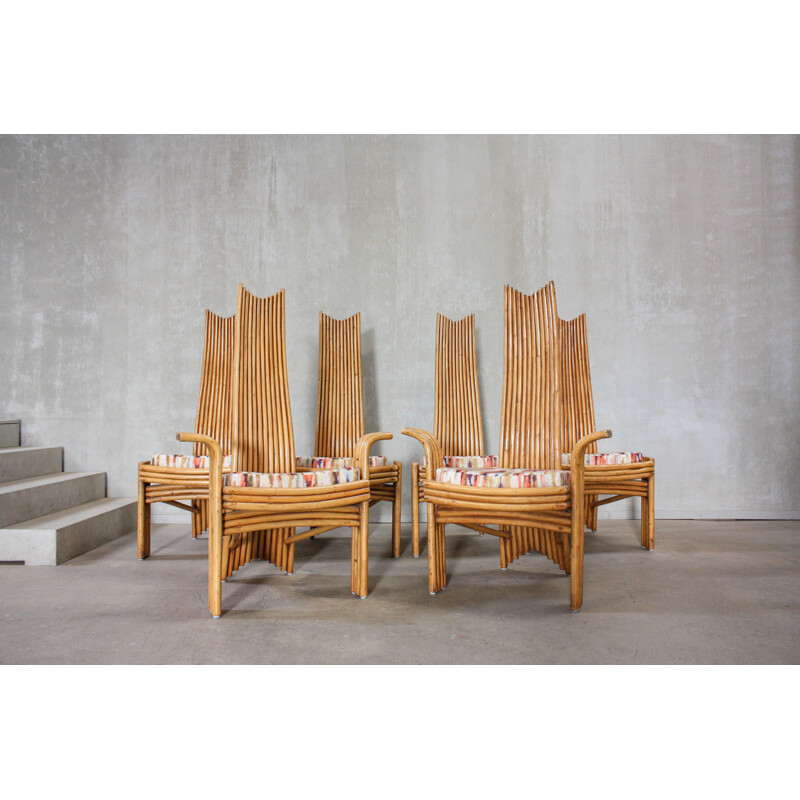 Set of 6 vintage bamboo chairs by Mcguire, 1970