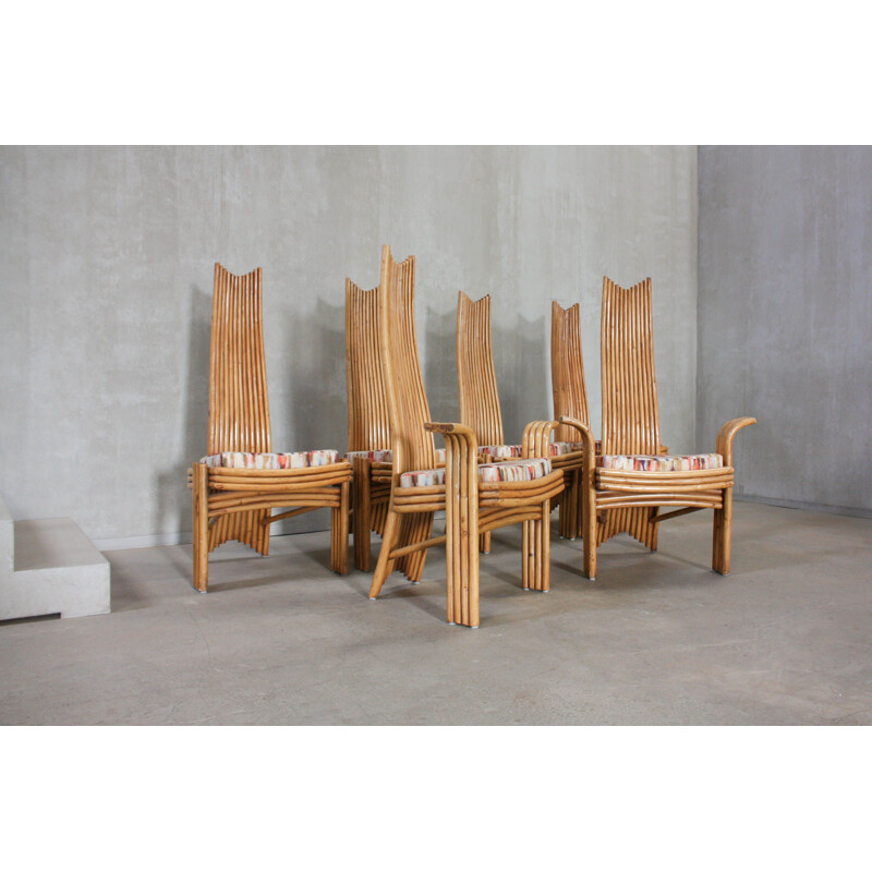 Set of 6 vintage bamboo chairs by Mcguire, 1970