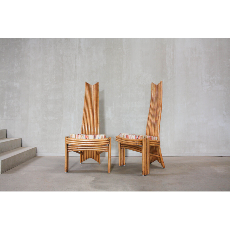 Set of 6 vintage bamboo chairs by Mcguire, 1970