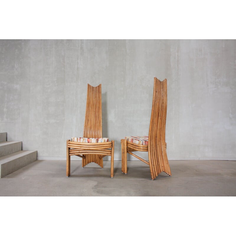 Set of 6 vintage bamboo chairs by Mcguire, 1970