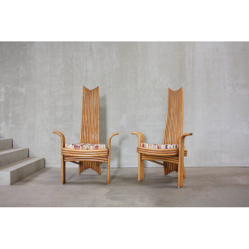 Set of 6 vintage bamboo chairs by Mcguire, 1970