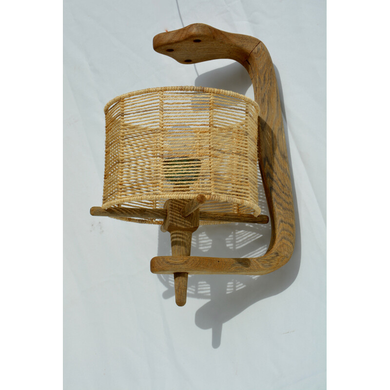 Hanging lamp in oak and rope, R GUILLERME & J CHAMBRON - 1950s