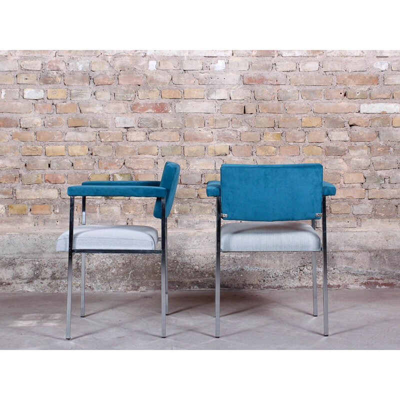 Pair of vintage armchairs with Kvadrat fabric armrests and chromed frame