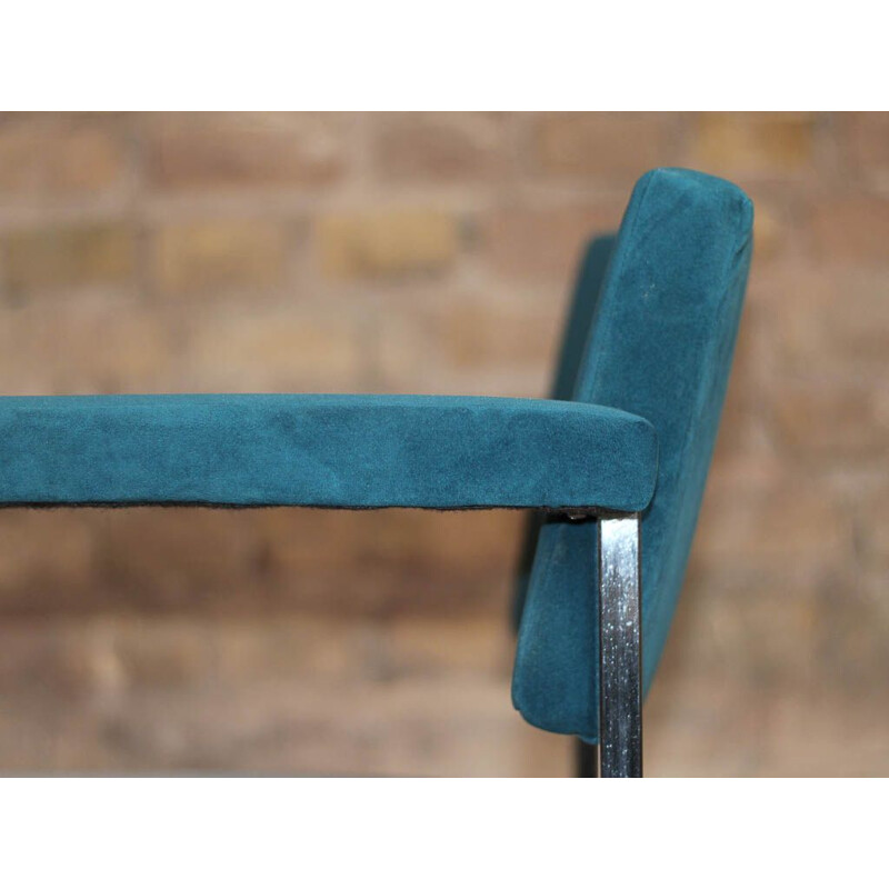 Pair of vintage armchairs with Kvadrat fabric armrests and chromed frame