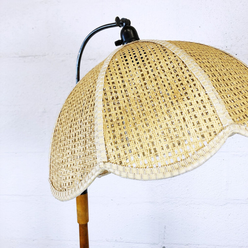 Vintage floor lamp in wicker and wood