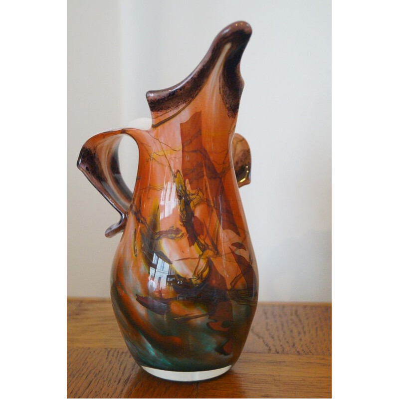 Vintage-Vase aus mundgeblasenem Glas von Gérard Torcheux, 1970