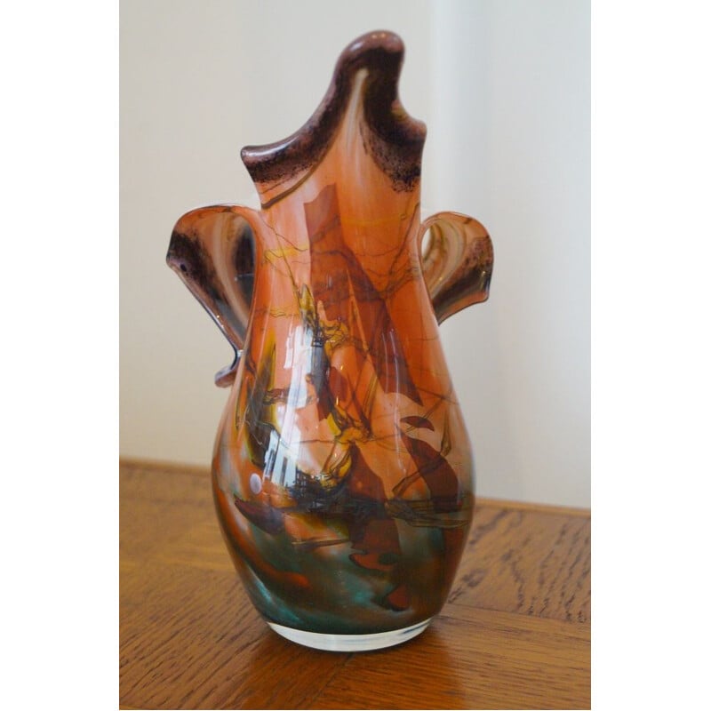Vase vintage en verre soufflé par Gérard Torcheux, 1970