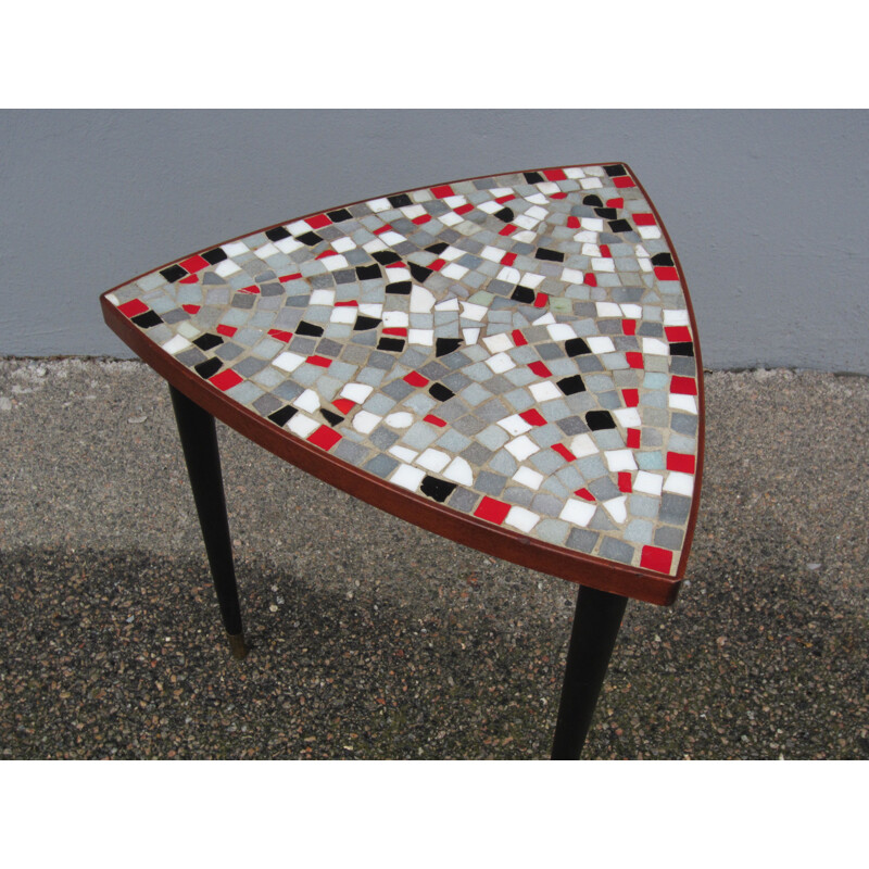 Vintage Scandinavian triangular mosaic side table