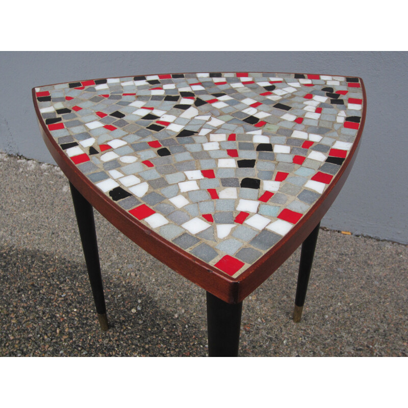 Vintage Scandinavian triangular mosaic side table