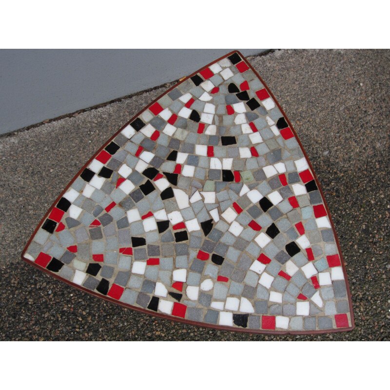 Vintage Scandinavian triangular mosaic side table