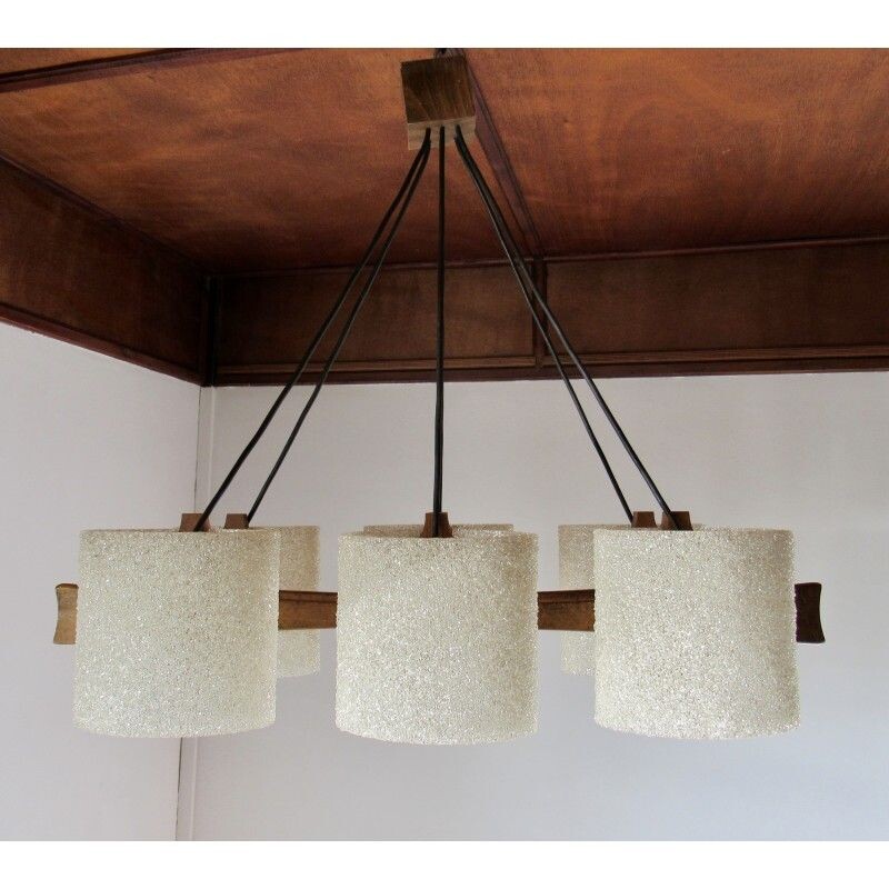 Vintage teak and perspex hanging lamp