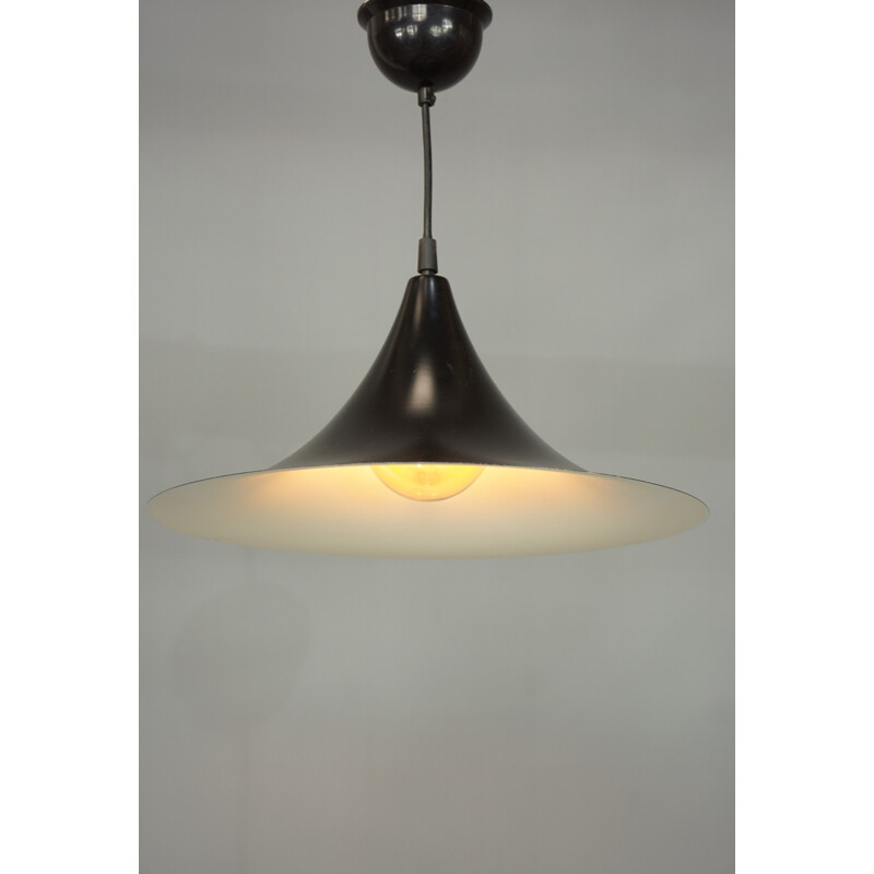 Vintage black and white lacquered metal hanging lamp
