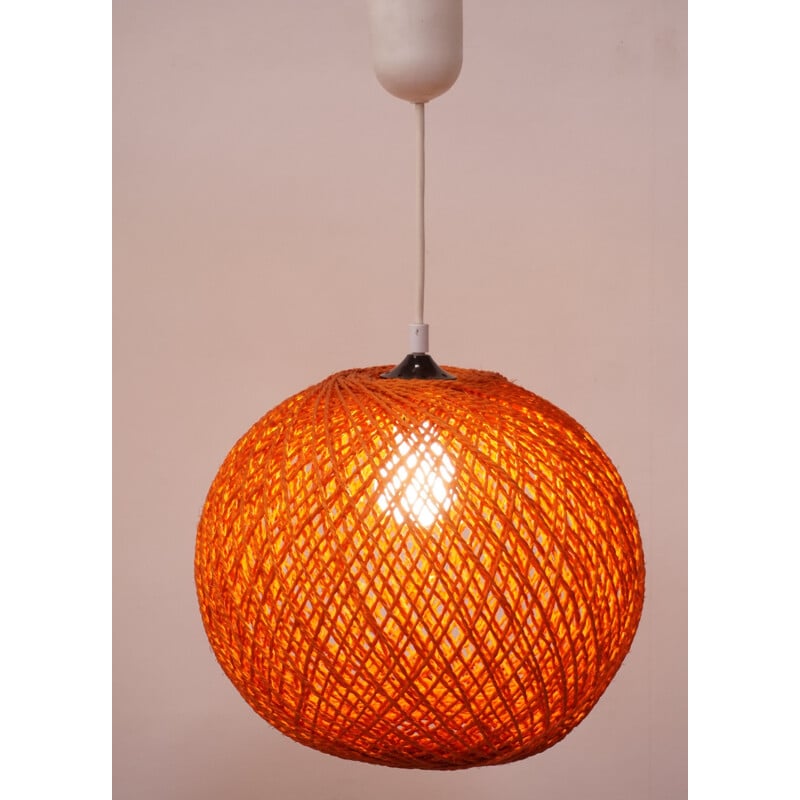 Vintage orange rope hanging lamp 1970