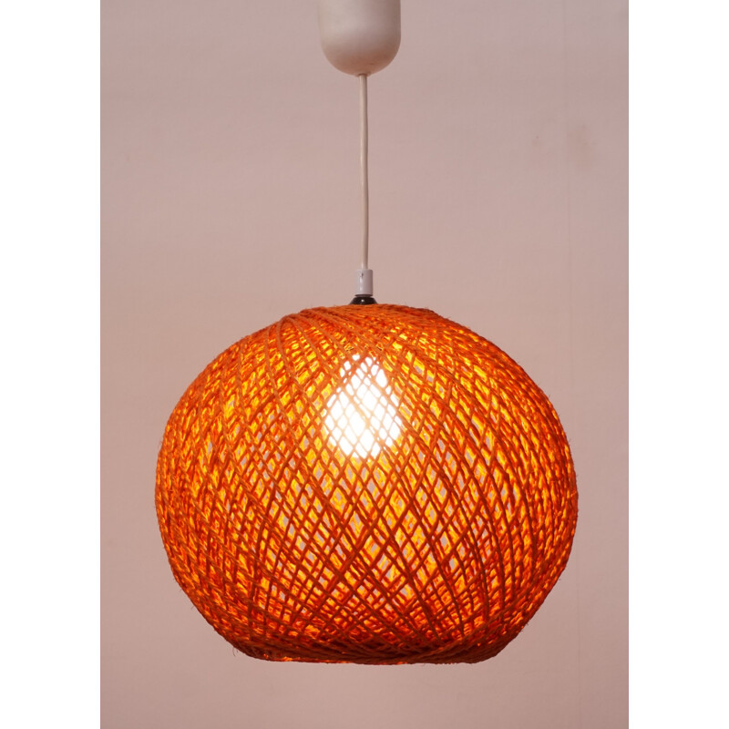 Vintage orange rope hanging lamp 1970