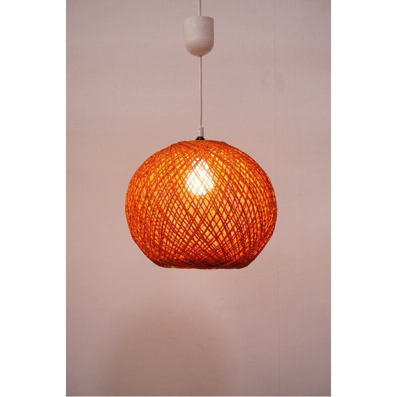 Vintage orange rope hanging lamp 1970