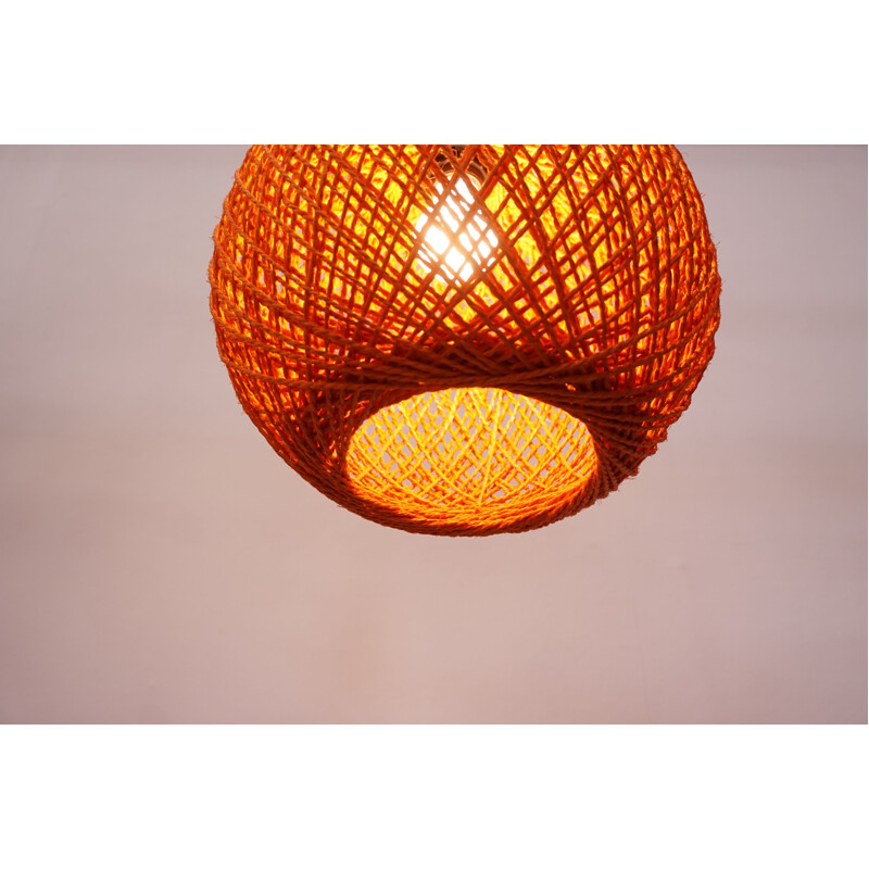 Vintage orange rope hanging lamp 1970