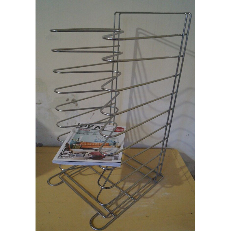 Large vintage metal magazine rack 1970 