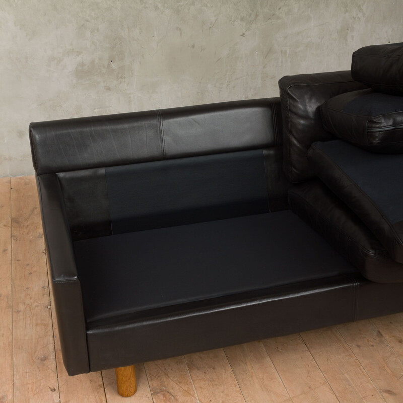 Vintage Scandinavian black leather sofa