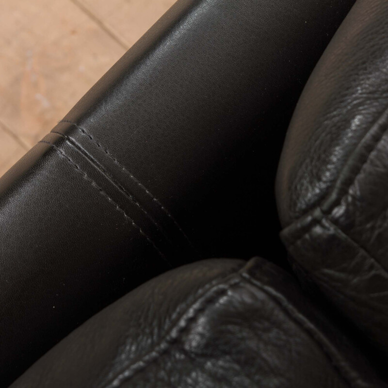 Vintage Scandinavian black leather sofa