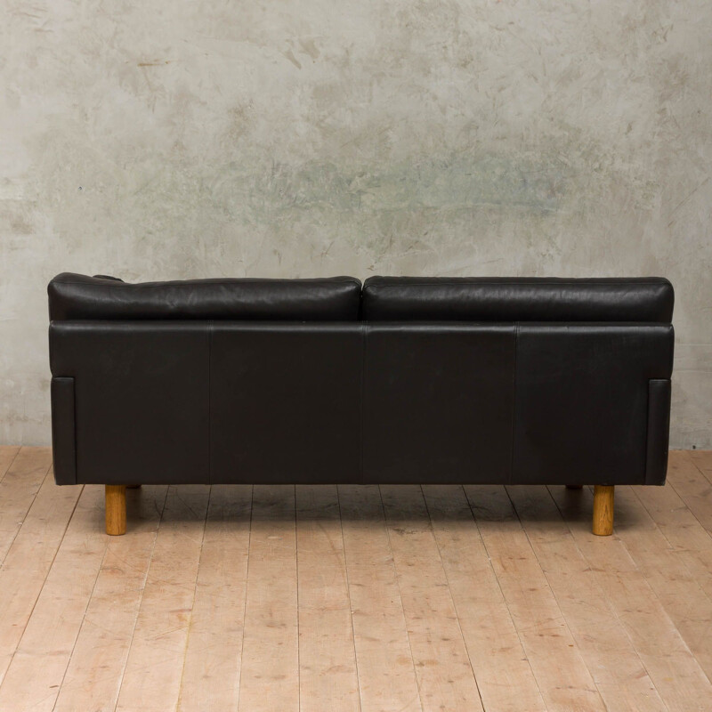 Vintage Scandinavian black leather sofa