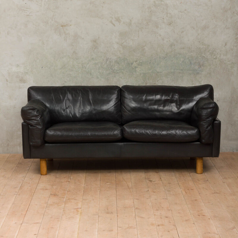 Canapé scandinave vintage en cuir noir